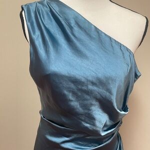 NWT ELLIATT Cassini REVOLVE Satin One-Shoulder Blue Evening Midi Dress Sz XS